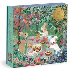 Festa do Chá de Primavera Galison – Quebra-cabeça de 500 peças em papel alumínio, impresso com uma bela arte de coelhos,