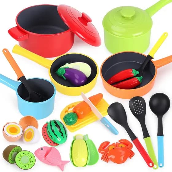 GILOBABY Acessórios de Cozinha de Brinquedo para Crianças - Conjunto Completo de Brinquedos de Cozinha com Panelas, Frig