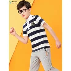 Roupas infantis médio grande camiseta infantil de manga curta verão novo estilo camisa de fundo listrada infantil menino
