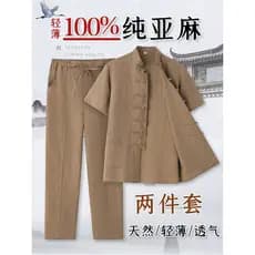 Terno Tang de linho masculino de meia-idade pai idoso terno de manga curta estilo chinês camisa fina de verão estilo chi