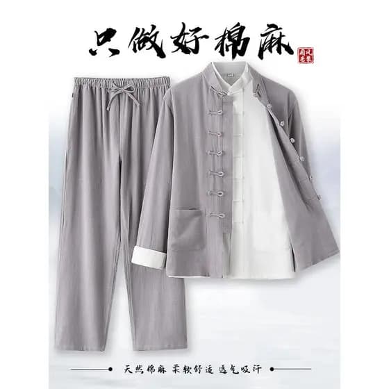 T Tang terno masculino verão estilo chinês algodão linho terno estilo chinês roupas de manga comprida terno de três peça