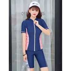 Maiô feminino dividido conservador estilo esportivo capa barriga mais magro olhar de manga curta zíper Boxer Shorts de s