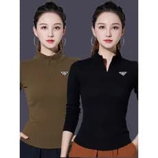 Traje de dança quadrada outono inverno novo estilo meio zíper gola alta manga comprida topo feminino dança grupo ativida