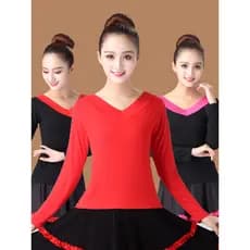 Traje de dança quadrada novo estilo com decote em V roupas de dança verão outono manga comprida topos Plus Size camiseta