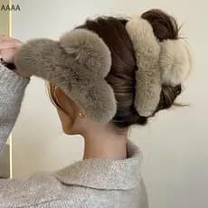 kaciiy Inverno Pele Sintética Garra De Cabelo Coelho Grampos De Pelúcia Barrette Caranguejo Headwear Para Mulheres Menin