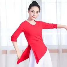 Traje de dança quadrada novo estilo em torno do pescoço de manga média roupas de dança feminino adulto dança latina mode