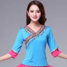 Primavera verão novo estilo quadrado dança traje feminino leite fita de seda renda estilo étnico dança traje desempenho