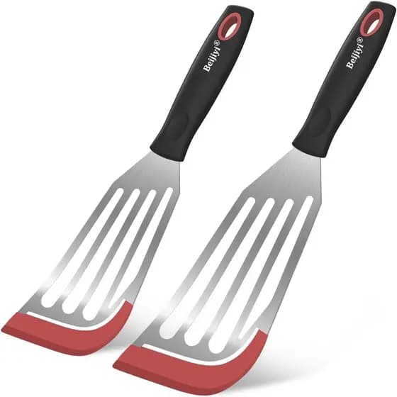 Conjunto de 2 Espátulas para Peixe Beijiyi, Espátulas de Silicone Resistentes ao Calor com Borda Ranhurada para Utensíli
