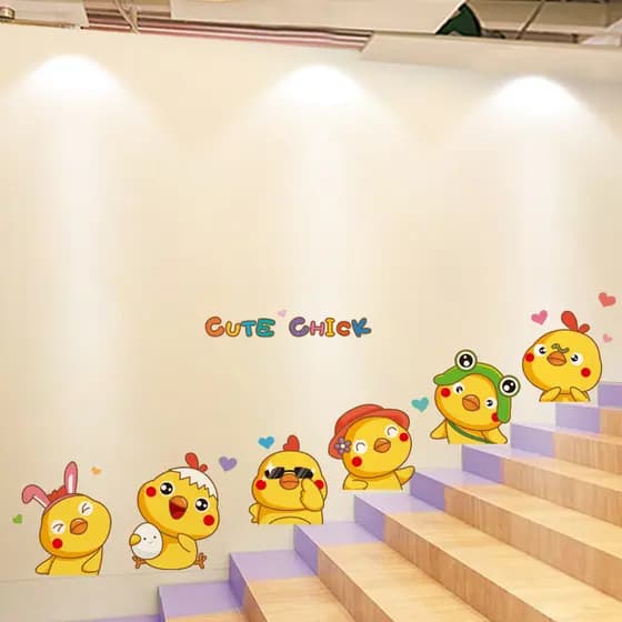 Bonito dos desenhos animados pintainho adesivos de parede anel do jardim de infância criação decoração da parede criança