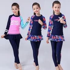 Coreano meninas roupa de banho protetor solar de manga comprida longo troncos de natação saia roupa de banho surf ronco