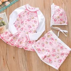 Novo estilo de maiô para meninas dividido de manga comprida princesa bebê touca de natação conjunto de três peças pequen