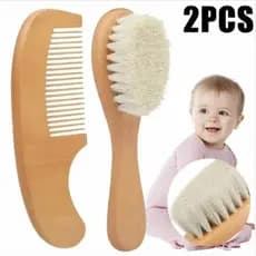 2 Pçs Conjunto De Pente Do Bebê Cuidados Com O Escova De Cabelo Faia Lã Macia De Madeira Massageador Recém-Nascido Chá D