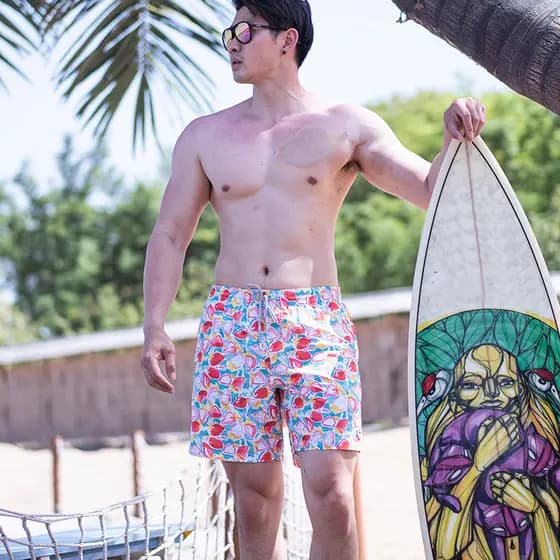 Surfcuz shorts masculinos dos desenhos animados de secagem rápida praia shorts masculino solto tamanho grande troncos de