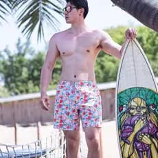 Surfcuz shorts masculinos dos desenhos animados de secagem rápida praia shorts masculino solto tamanho grande troncos de