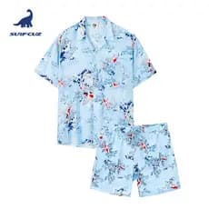 Surfcuz Seaside Férias Calças de Praia de Secagem Rápida Camisa Havaí Terno Masculino Calças de Praia Soltas Tamanho Gra