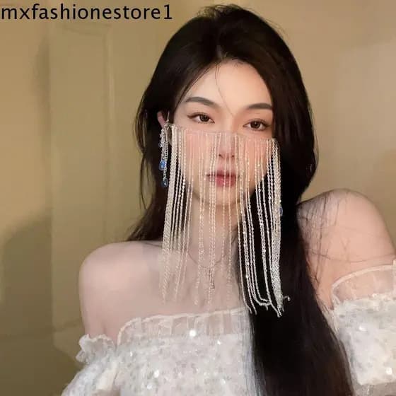 MXFASHIONE Véu Facial , Máscaras De Dança De Luxo Com Borla Longa , Joias Hanfu Artesanais Minimalistas Super Fairyland