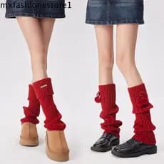 Capa Para Botas MXFASHIONE Lolita , Polainas Vermelhas De Malha De 36/38/43 Cm Ano Novo , Meias Macias Até O Joelho Meni