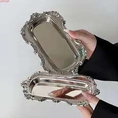 Bandeja De Bolo UPSTOP , Prato De Sobremesa Com Rosto Espelhado Em Relevo , Placa De Armazenamento De Joias De Aço Inoxi