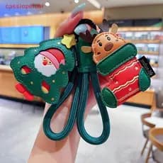 (cassiopeiabi) Chaveiro De Couro PU Verde Criativo , Meias De Árvore De Natal , Pingente Fofo De Desenho Animado , Mochi