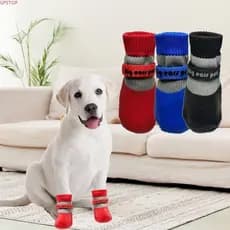 UPSTOP 4 Peças De Sapatos Para Cães De Inverno , Botas Antiderrapantes Com Sola Macia , De Neve Ajustáveis À Prova D'águ