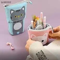 [ljc] Estojo De Lápis De Gato Fofo Porta-Telescópico Kawaii Stand Up Pencil Case Material Escolar Papelaria Presente Inf