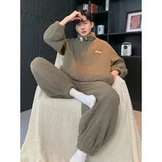 Pijamas masculinos inverno Coral velo engrossado forro de lã outono inverno estilo inverno quente estilo masculino pode