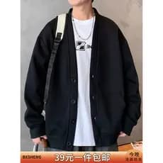 Outono inverno jaqueta preta Cardigan masculino solto Casual colete masculino topo 2024 novo estilo inverno com decote e