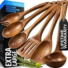 Conjunto de Colheres de Madeira Extra Grande de 6 Peças Zulay Kitchen - Utensílios de Cozinha em Teca Lisa - Espátula, C