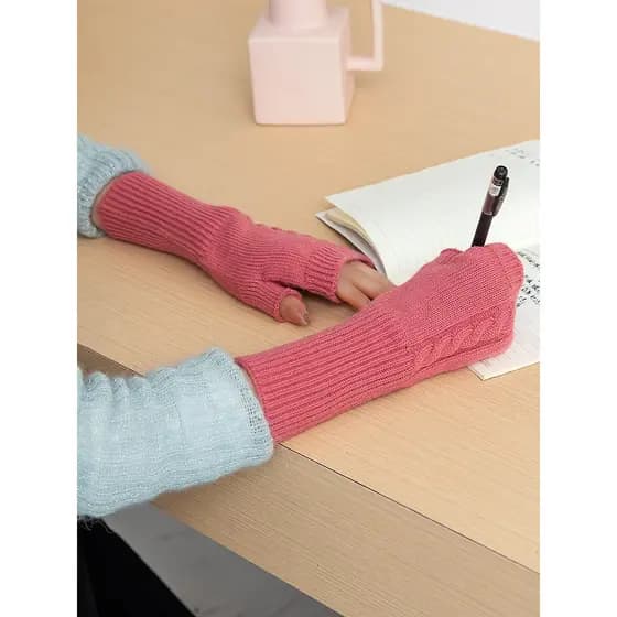 Luvas de meio dedo feminino inverno malha lã meio sem dedos teclado de computador digitação manter quente inverno estuda