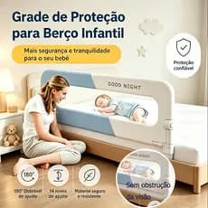 Grade de Cama Infantil com Tela de Segurança Dobrável e Altura Ajustável 120cm anti Queda Sem Fenda