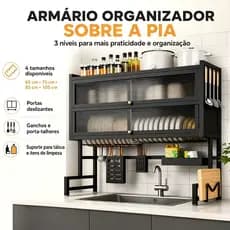 Prateleira Para Pia De Cozinha 3 Camadas Escorredor Louça Suspenso Organizador De Pia 65/75/85/105CM