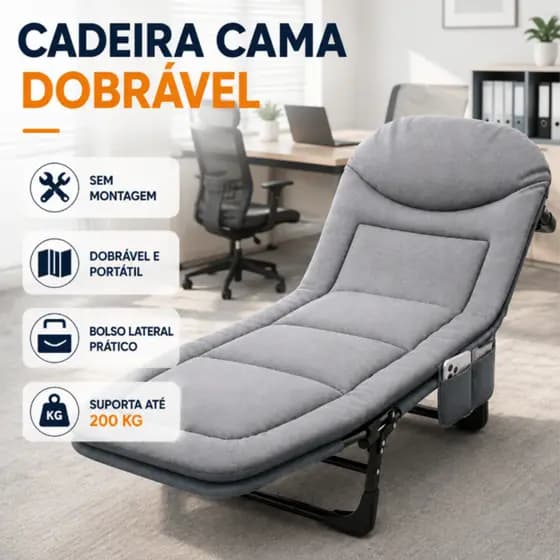 Cadeira Cama Dobrável Reclinável 170cm Para Descanso Adulto até200KG Escritório Camping Sem Montagem