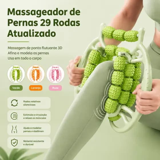 Massageador de Celulite Anular de Perna 29 Rodas Portátil Braçadeira 360° Multifuncional