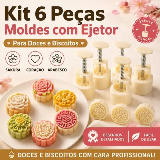 Kit De Molde Para Doces E Biscoitos Com Ejetor-Sakura , Heart Arabesque Manual Press 6 Peças