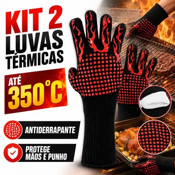 Kit 1/2/4 Luvas Térmicas Forno Churrasco Alta Resistência Até 350 ° C Protege As Mãos E Pulso Antiderrapante