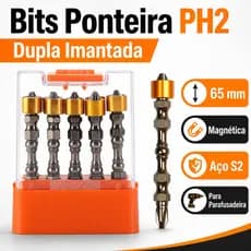 Brocas Magnéticas Duplas Magnetizadas Philips PH2 , Aço Profissional S2 , Para Chave De Fenda , 65 Mm