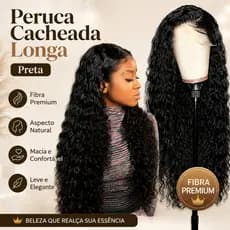 Peruca Longa Encaracolada Afro Preta , Fibra Orgânica Natural Premium , Realista , Macia , Leve , Confortável