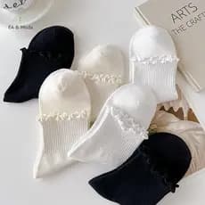 Meias de Algodão com Babados para Mulheres, Meias Pretas e Brancas de Verão Estilo Kawaii Coreano para Meninas