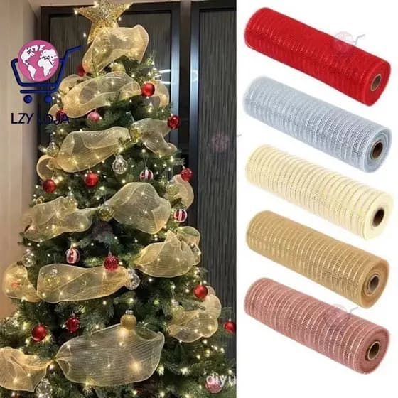 Fita De Natal Decoração De Árvore Malha Tule Rolo Tecido Pingente Feliz Para Casa