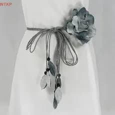 Quente Chiffon Grande Flor Atada Cintura Fina Corda Trançada Cintos Finos Moda Feminina Longa sel Saia Casaco Decorativo