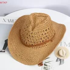 Chapéu De Cowboy Ocidental De Palha Quente Para Homens Mulheres Cowgirl Shapeable Aba Larga Sol Praia Boné Viagem Ao Ar