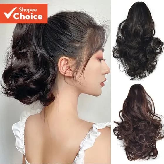 Acessório de Cabelo em Rabo de Cavalo Cacheado Preto de 12 Polegadas com Presilha - Acessório de Cabelo Volumoso para Mu