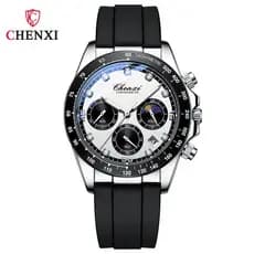 CHENXI 958 Clássico Relógio De Quartzo Masculino De 3 Olhos Multifuncional Pulseira De Silicone À Prova D'água Suave De