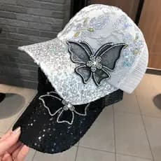 Moda Feminina Boné Borboleta Flor Pingente De Beisebol Feminino Ao Ar Livre Ajustável Streetwear Verão Caminhoneiro Chap