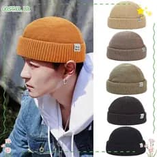 Gorro De Malha OOSTAR , Boné Redondo À Prova De Frio Sem Aba De Melão De Cor Sólida De Lã Outono Inverno