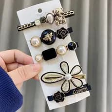 Conjunto de 5 peças de luxuosos grampos de cabelo de cristal e pérolas elegantes, exclusivo para mulheres/grampos de cab