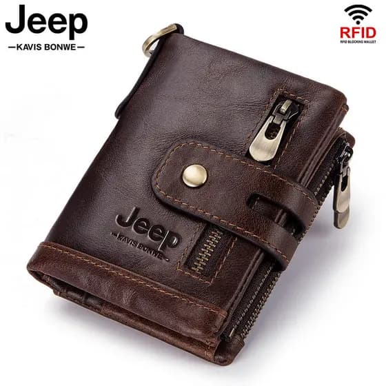 Carteira Masculina HUMERPAUL, Material em Couro de Vaca, Carteira Bifold Masculina com RFID, Clipe de Dinheiro Masculino