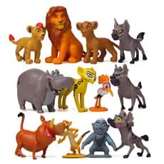 O conjunto de 12 peças de "O Rei Leão" da Disney inclui Simba, Nala, Pumbaa, Timon, Mufasa e outros personagens.