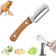 Descascador de Legumes Multifuncional, Descascador Zero-Flex de 2,5mm com Cabo de Madeira, Ferramenta de Cozinha Multifu