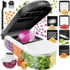Cortador de Legumes e Mandoline Fullstar Core - 6 Lâminas de Aço Inoxidável - Cortador Julienne, Ralador e Triturador Gr